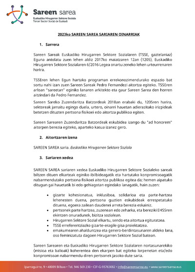 2023ko Sareen Sariaren oinarriak
