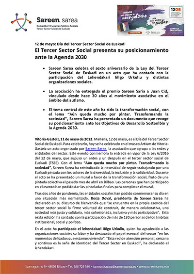 Nota de prensa: Día del Tercer Sector Social de Euskadi 2022